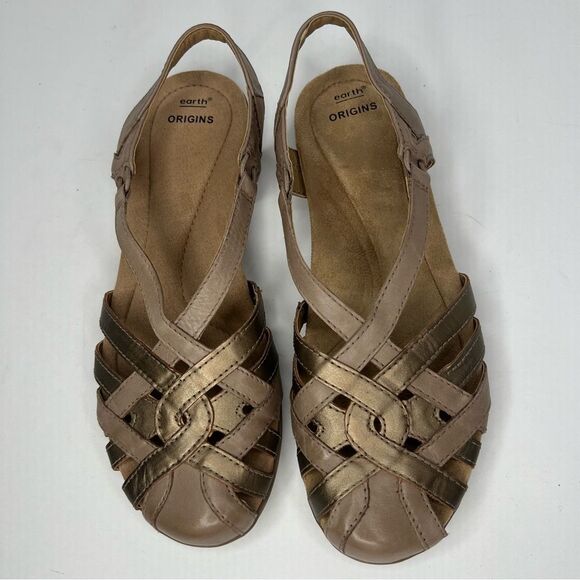 NWOT! Earth Origins Berri Woven Casual Round Slip-On Tan Leather Sandals Sz 9N - Picture 8 of 11